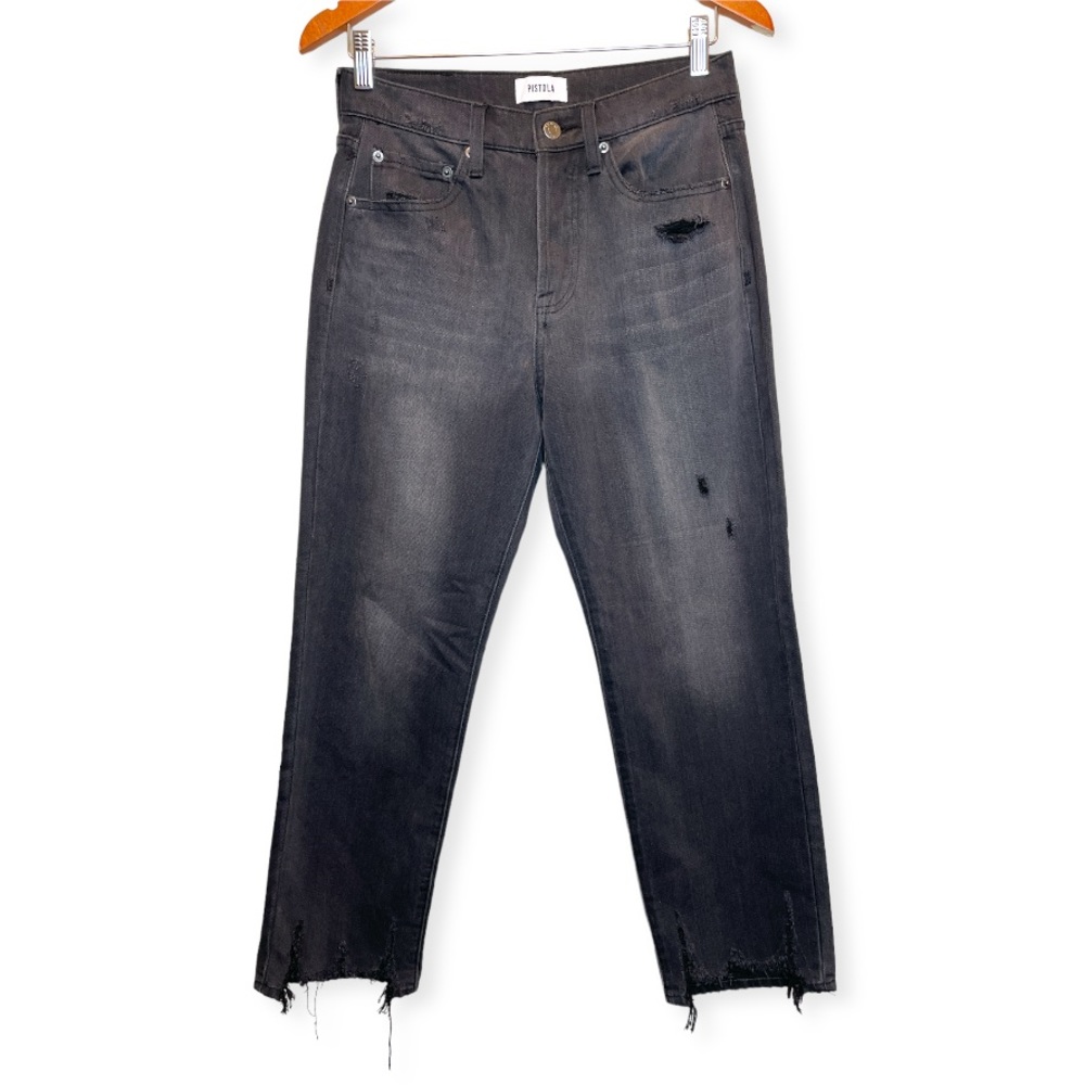 Pistols Black Wash Raw Hem Distressed High Rise Straight Tappered Leg Size 28